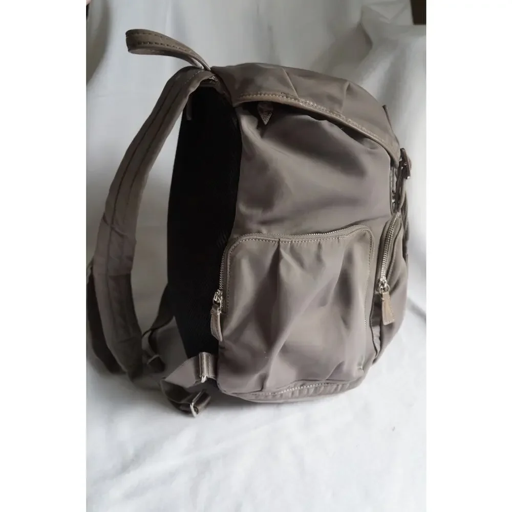 MZ WALLACE Marlena Backpack Bag Olive Green Nylon Leather Trim with silver metal